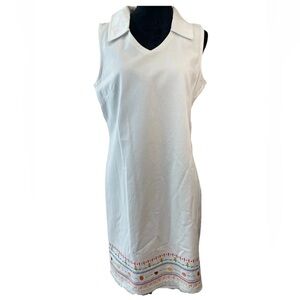 🆕Studio ease Y2K NWT ladies SZ 10 all cotton white sheath dress embroidered hem
